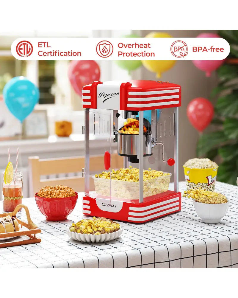 Theater Style Countertop Popcorn Maker with Stainless Steel Kettle-Red - Red - Small Appliances