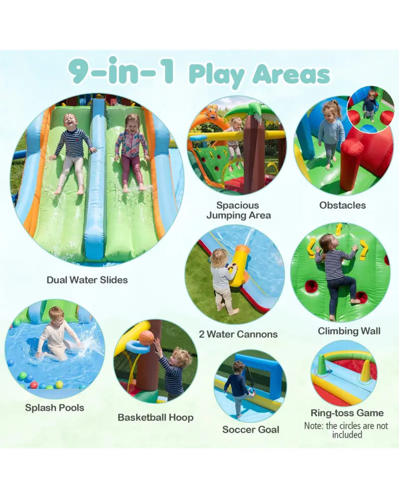 Tiger Inflatable Water Park Obstacle Bounce House with 2 Blower - Multicolor - Inflatable Water Slides