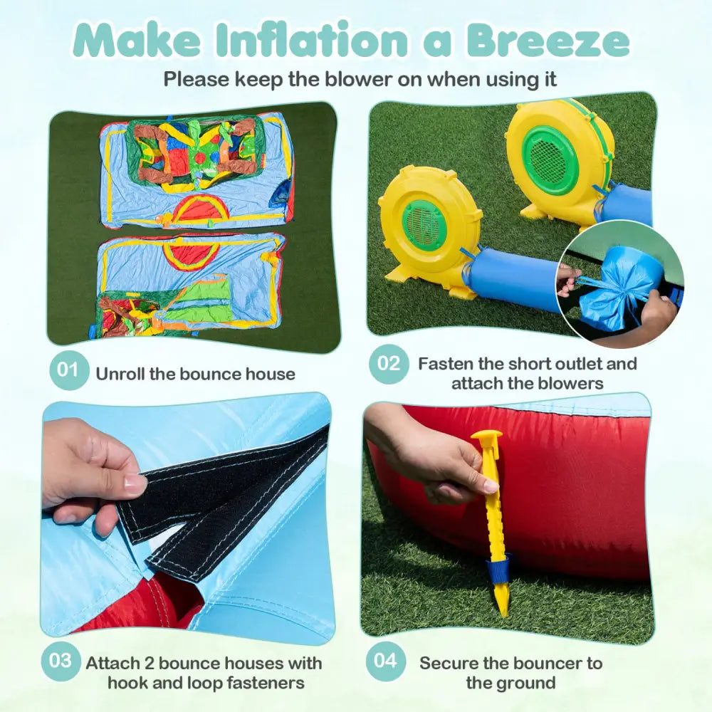 Tiger Inflatable Water Park Obstacle Bounce House with 2 Blower - Multicolor - Inflatable Water Slides