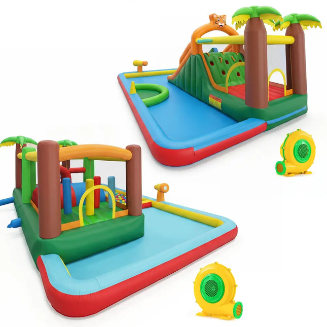 Tiger Inflatable Water Park Obstacle Bounce House with 2 Blower - Multicolor - Inflatable Water Slides