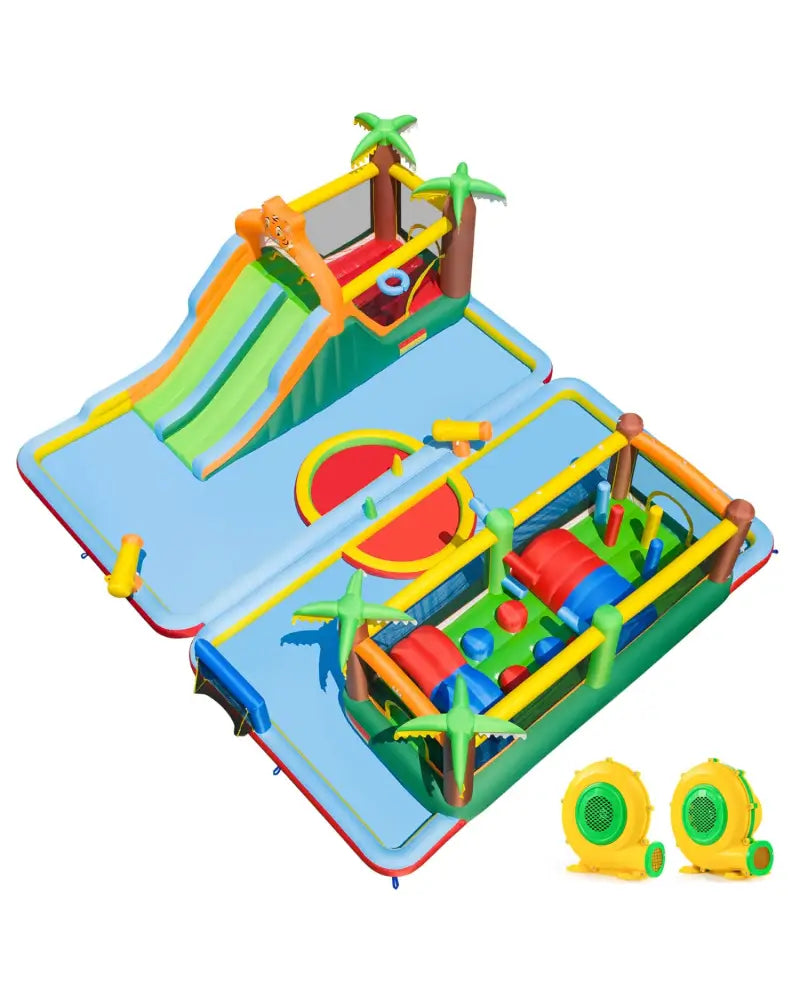 Tiger Inflatable Water Park Obstacle Bounce House with 2 Blower - Multicolor - Inflatable Water Slides