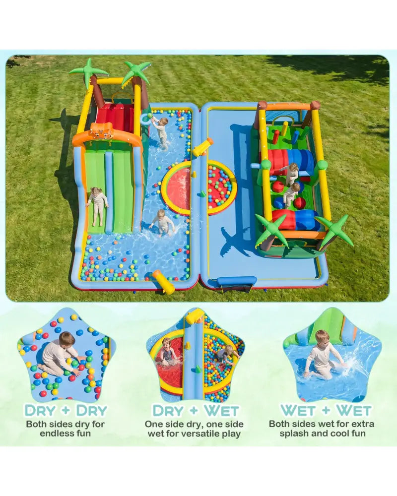 Tiger Inflatable Water Park Obstacle Bounce House with 2 Blower - Multicolor - Inflatable Water Slides