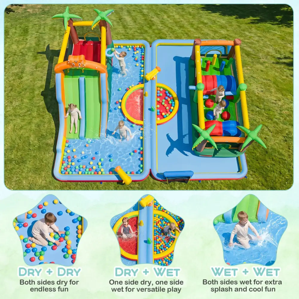 Tiger Inflatable Water Park Obstacle Bounce House with 2 Blower - Multicolor - Inflatable Water Slides
