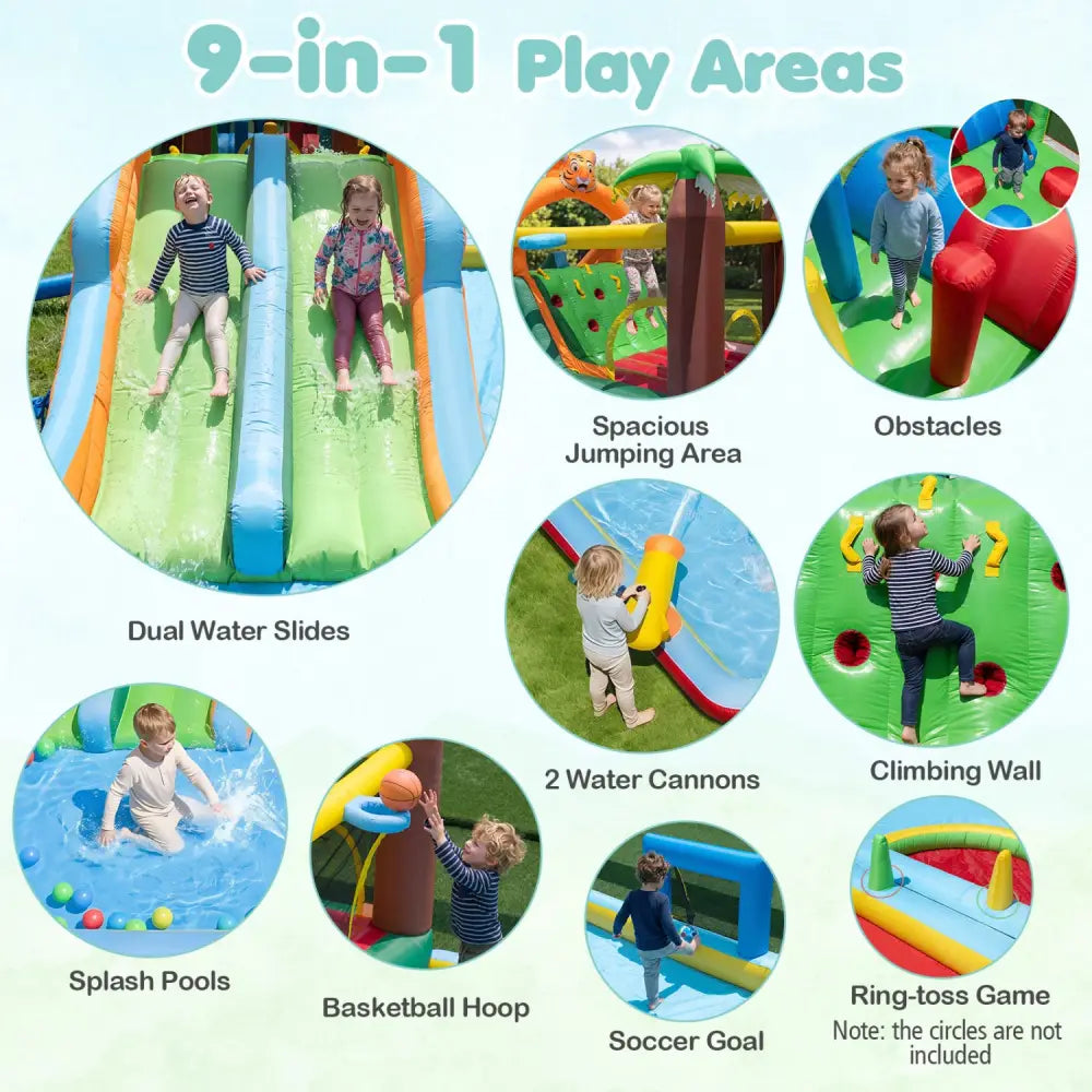 Tiger Inflatable Water Park Obstacle Bounce House with 2 Blower - Multicolor - Inflatable Water Slides