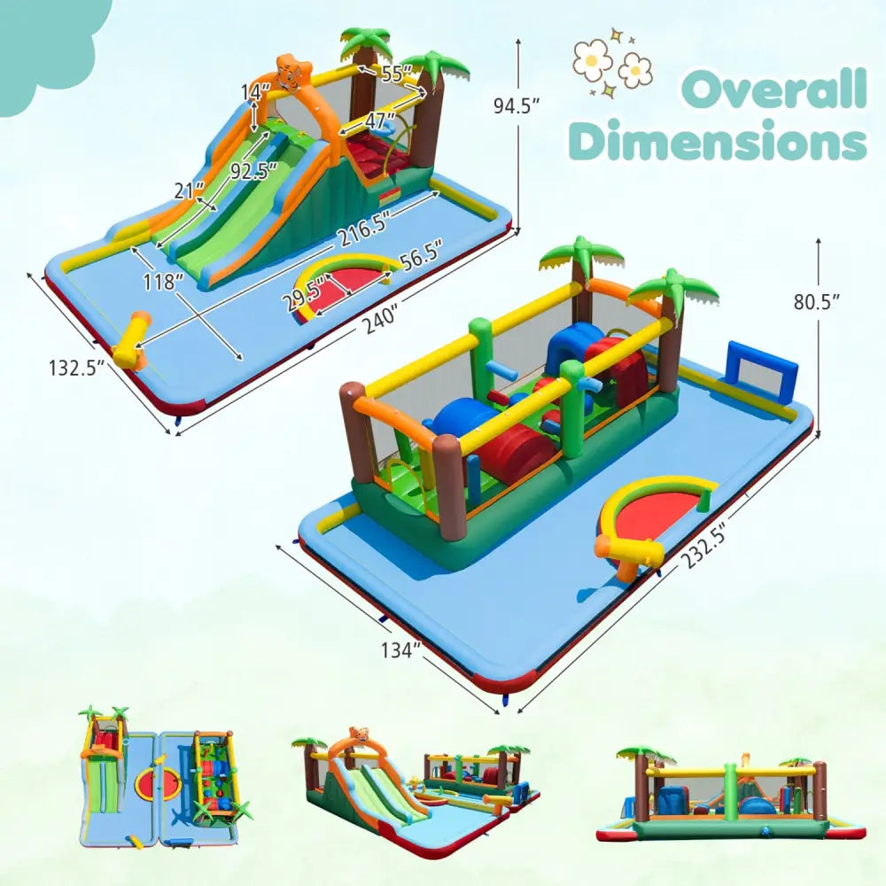 Tiger Inflatable Water Park Obstacle Bounce House with 2 Blower - Multicolor - Inflatable Water Slides