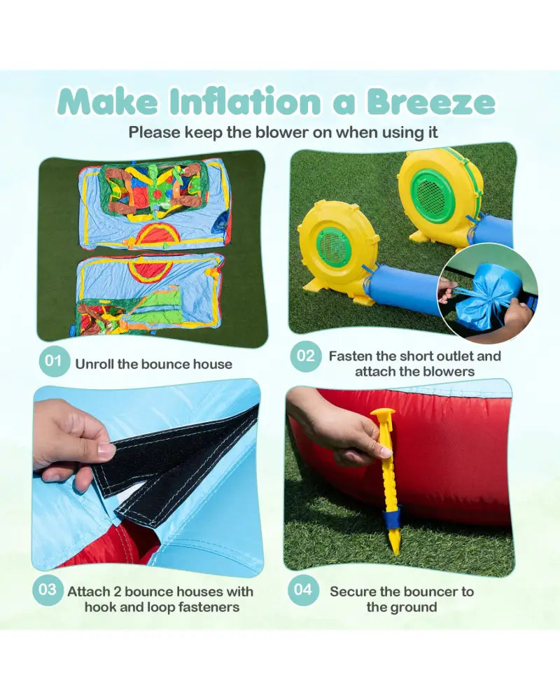 Tiger Inflatable Water Park Obstacle Bounce House with 2 Blower - Multicolor - Inflatable Water Slides