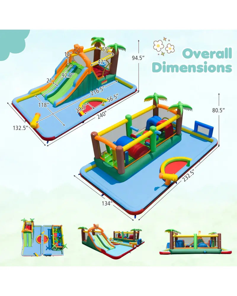 Tiger Inflatable Water Park Obstacle Bounce House with 2 Blower - Multicolor - Inflatable Water Slides