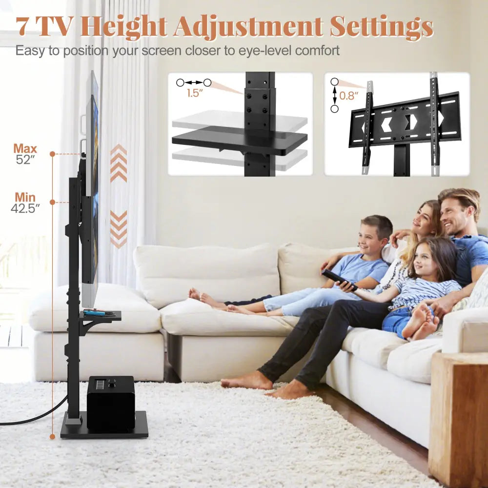 Tilt and Height Adjustable Floor TV Stand with Power Outlet and Adjustable AV Shelf - Entertainment Centers & TV Stands