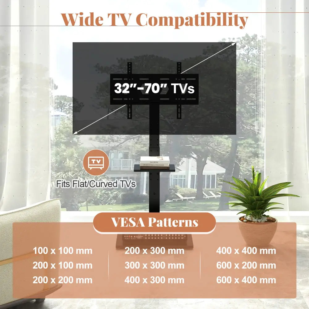 Tilt and Height Adjustable Floor TV Stand with Power Outlet and Adjustable AV Shelf - Entertainment Centers & TV Stands