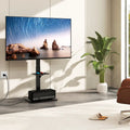 Tilt and Height Adjustable Floor TV Stand with Power Outlet and Adjustable AV Shelf - Entertainment Centers & TV Stands