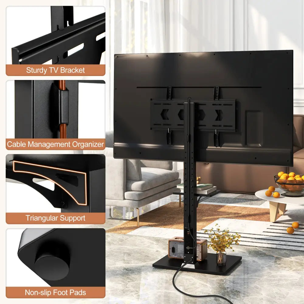 Tilt and Height Adjustable Floor TV Stand with Power Outlet and Adjustable AV Shelf - Entertainment Centers & TV Stands