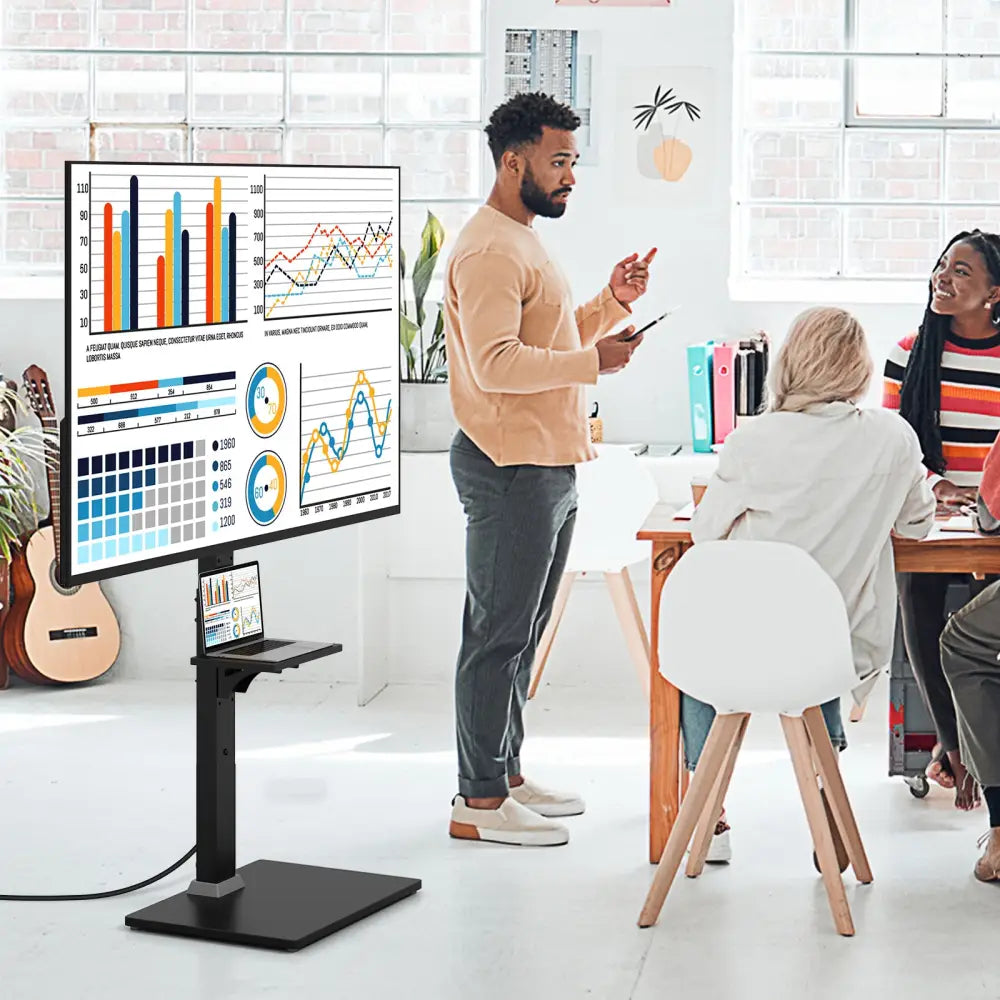 Tilt and Height Adjustable Floor TV Stand with Power Outlet and Adjustable AV Shelf - Entertainment Centers & TV Stands