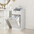 Tilt-Out Laundry Hamper Cabinet with Drawer and Removable Laundry Bag-White - White - Laundry Baskets