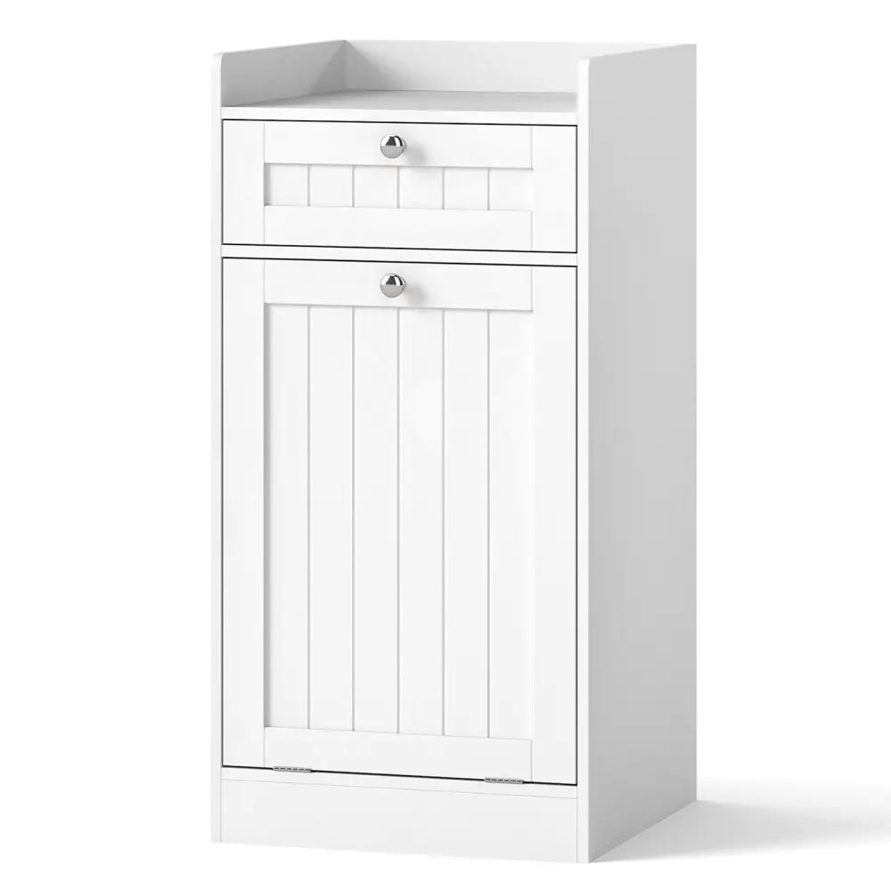 Tilt-Out Laundry Hamper Cabinet with Drawer and Removable Laundry Bag-White - White - Laundry Baskets