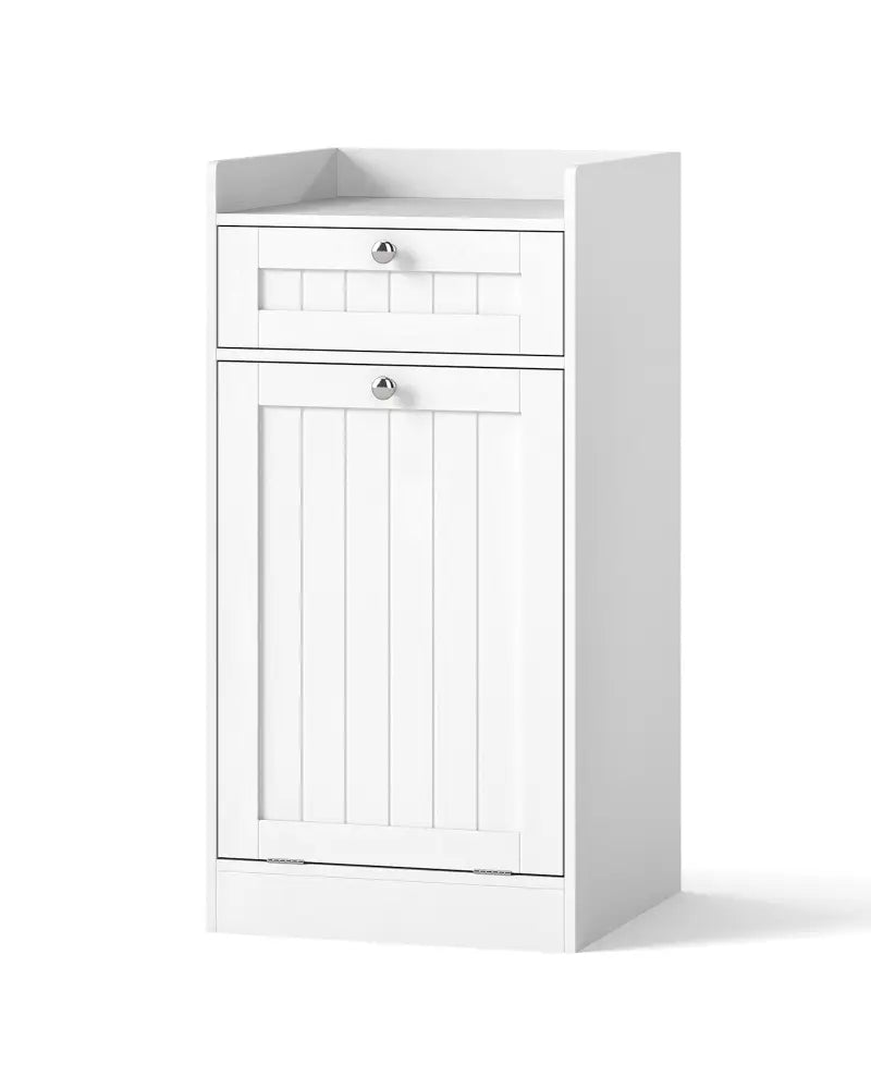 Tilt-Out Laundry Hamper Cabinet with Drawer and Removable Laundry Bag-White - White - Laundry Baskets