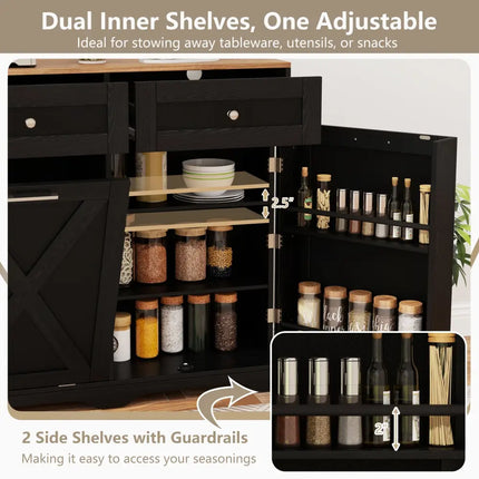 Tilt Out Trash Can Cabinet with Outlets and Adjustable Shelf-Black - Black - Sideboards Cabinets & Buffets