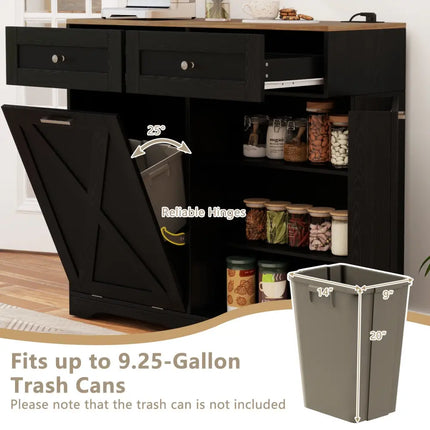 Tilt Out Trash Can Cabinet with Outlets and Adjustable Shelf-Black - Black - Sideboards Cabinets & Buffets