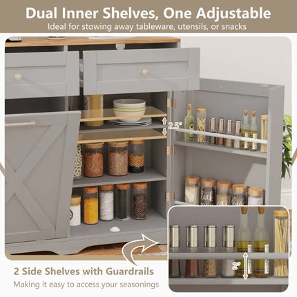 Tilt Out Trash Can Cabinet with Outlets and Adjustable Shelf-Gray - Gray - Sideboards Cabinets & Buffets