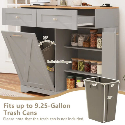 Tilt Out Trash Can Cabinet with Outlets and Adjustable Shelf-Gray - Gray - Sideboards Cabinets & Buffets