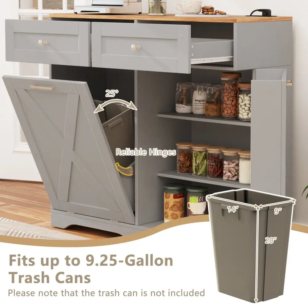 Tilt Out Trash Can Cabinet with Outlets and Adjustable Shelf-Gray - Gray - Sideboards Cabinets & Buffets