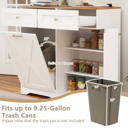 Tilt Out Trash Can Cabinet with Outlets and Adjustable Shelf-White - White - Sideboards Cabinets & Buffets
