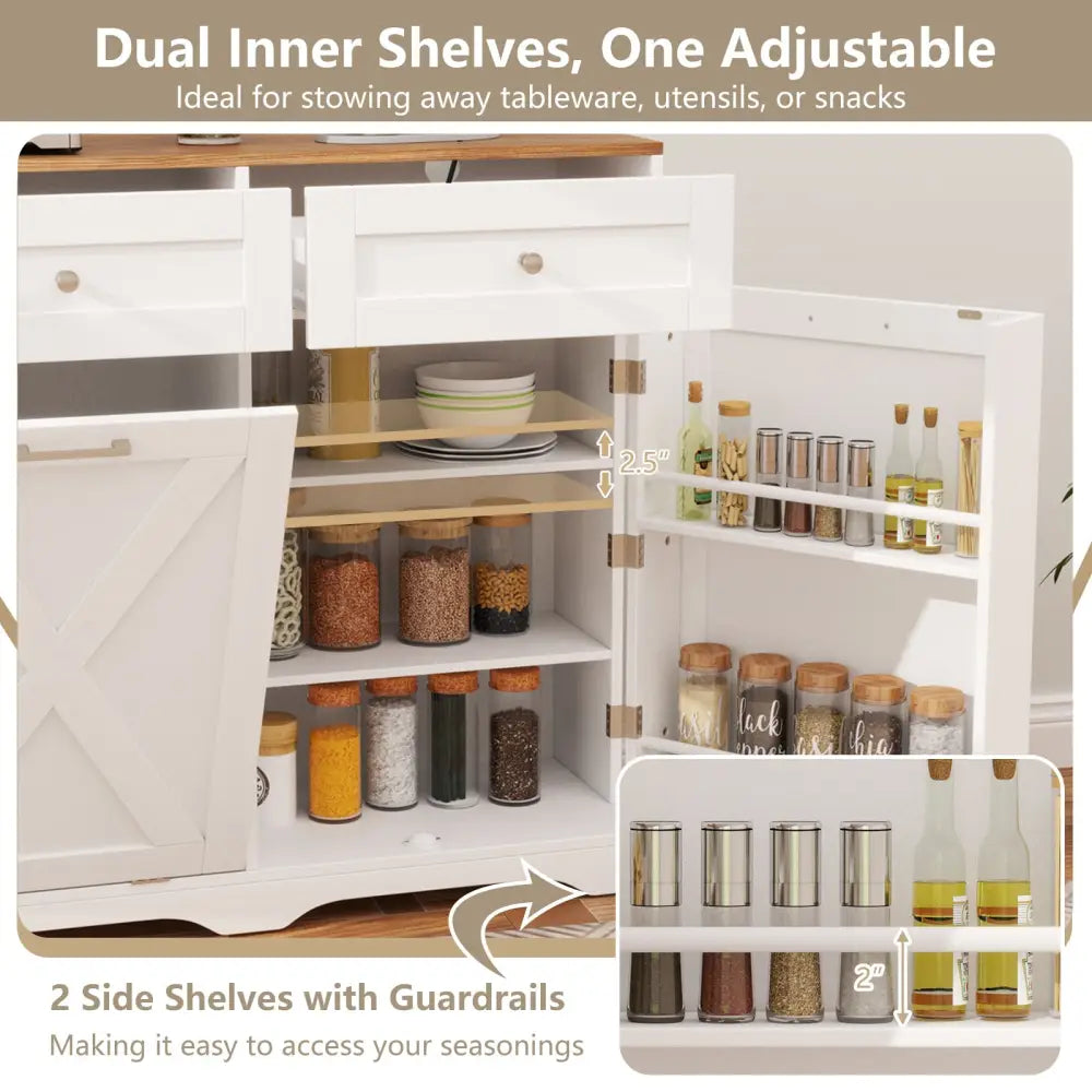 Tilt Out Trash Can Cabinet with Outlets and Adjustable Shelf-White - White - Sideboards Cabinets & Buffets
