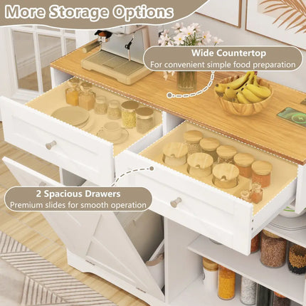 Tilt Out Trash Can Cabinet with Outlets and Adjustable Shelf-White - White - Sideboards Cabinets & Buffets
