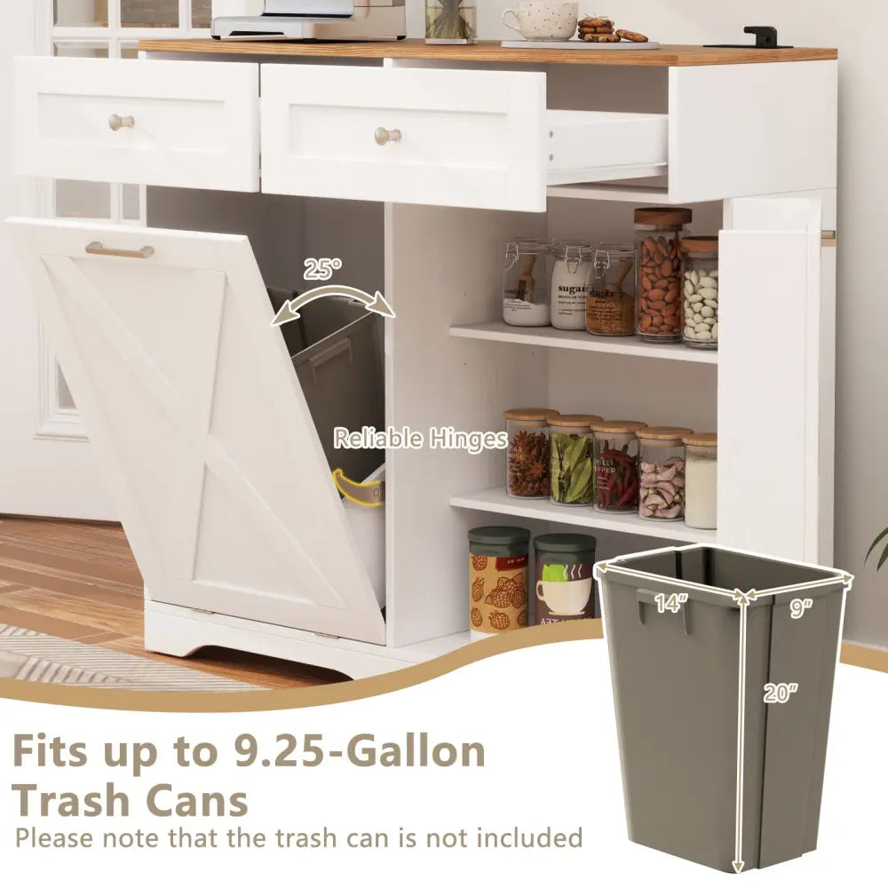 Tilt Out Trash Can Cabinet with Outlets and Adjustable Shelf-White - White - Sideboards Cabinets & Buffets