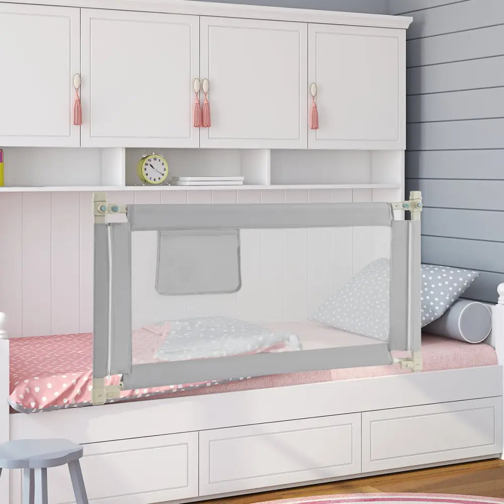 Toddler Bedrail with Side Pocket and 24 Adjustable Heights-Gray - Gray - Bed Rails