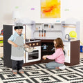 Toddler Kitchen Playset with Ice Maker Microwave Oven Sink and Washing Machine for Kids 3+ Years Old - Brown - Play