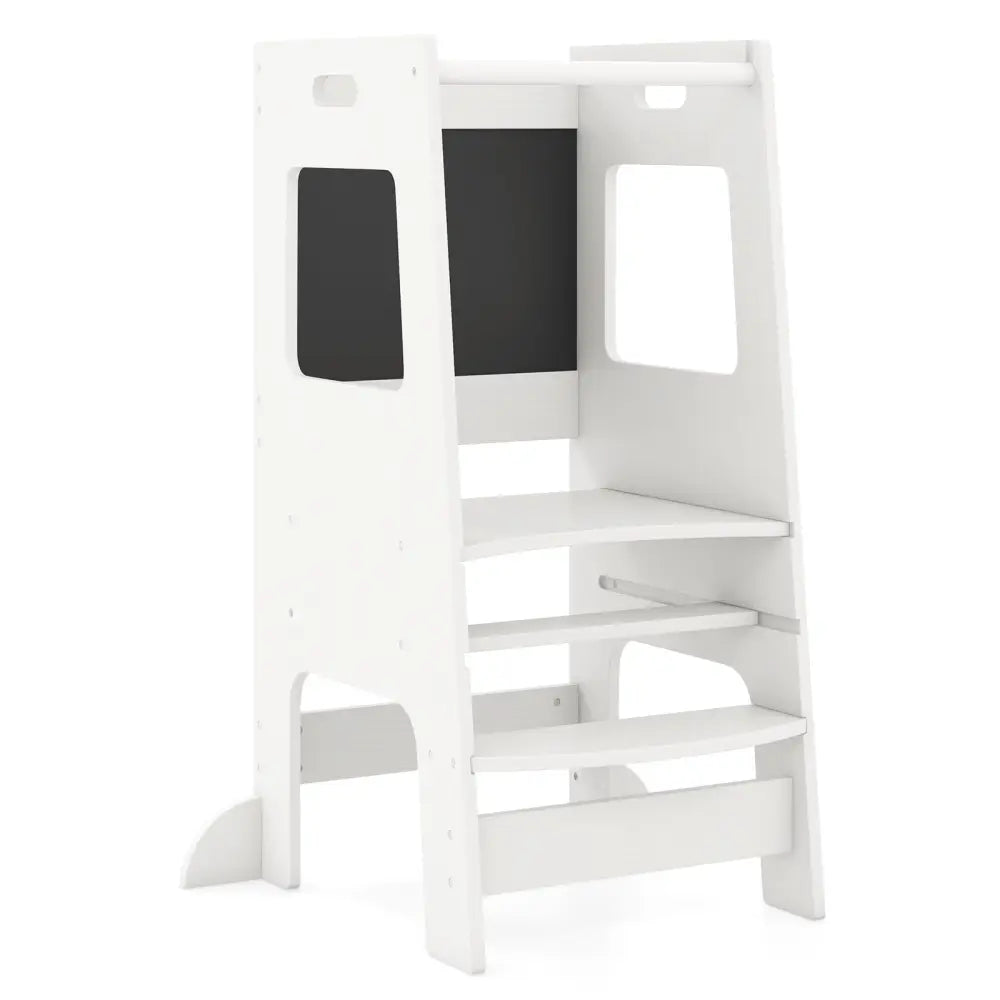 Toddler Kitchen Step Stool with Activity Chalkboard and Adjustable Height-White - White - Toddler & Kids Furniture