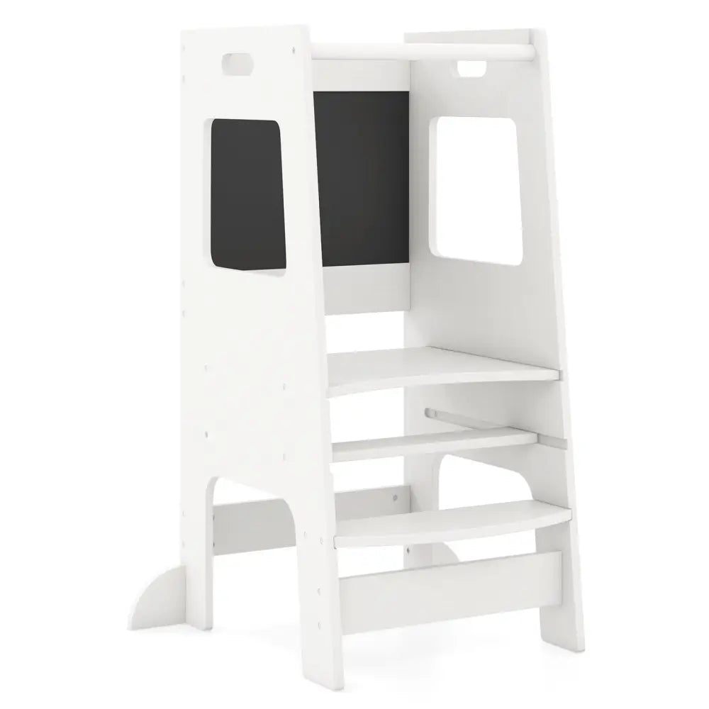Toddler Kitchen Step Stool with Activity Chalkboard and Adjustable Height-White - White - Toddler & Kids Furniture