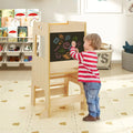 Toddler Kitchen Step Stool with Activity Chalkboard and Adjustable Height-Natural - Natural - Toddler & Kids Furniture