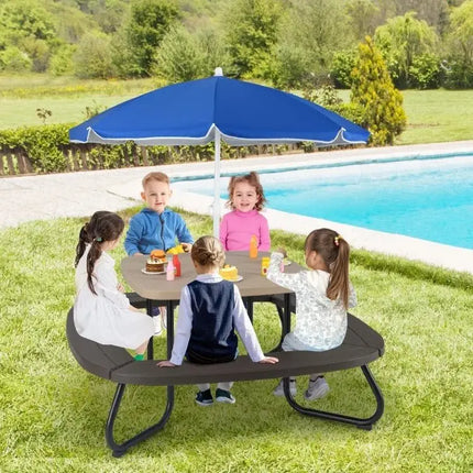 Toddler Outdoor Activity Table with Adjustable and Collapsible Umbrella - Brown - Oasis Home Essentials