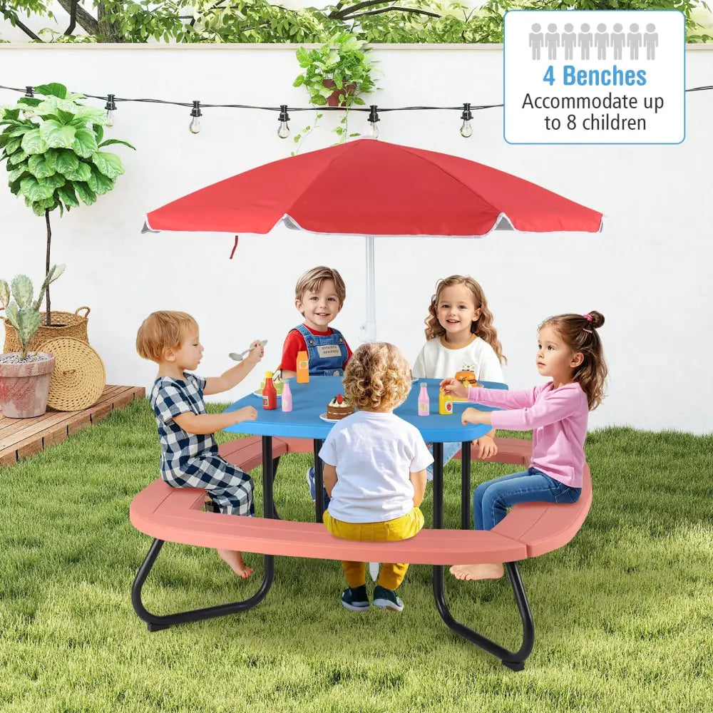 Toddler Outdoor Activity Table with Adjustable and Collapsible Umbrella-Blue - Blue - Kids Chairs & Seating