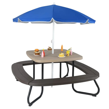 Toddler Outdoor Activity Table with Adjustable and Collapsible Umbrella-Brown - Brown - Kids Chairs & Seating
