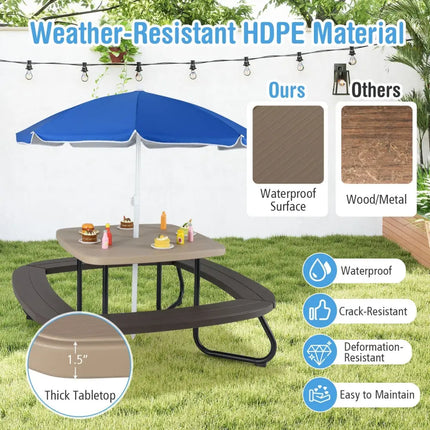 Toddler Outdoor Activity Table with Adjustable and Collapsible Umbrella-Brown - Brown - Kids Chairs & Seating