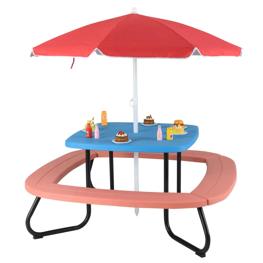 Toddler Outdoor Activity Table with Adjustable and Collapsible Umbrella-Blue - Blue - Kids Chairs & Seating
