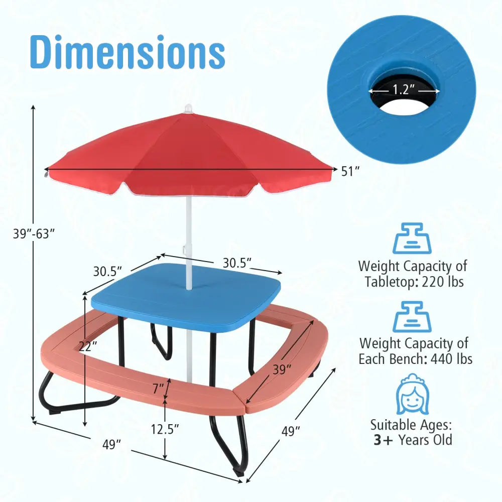 Toddler Outdoor Activity Table with Adjustable and Collapsible Umbrella-Blue - Blue - Kids Chairs & Seating