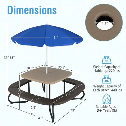 Toddler Outdoor Activity Table with Adjustable and Collapsible Umbrella - Brown - Oasis Home Essentials