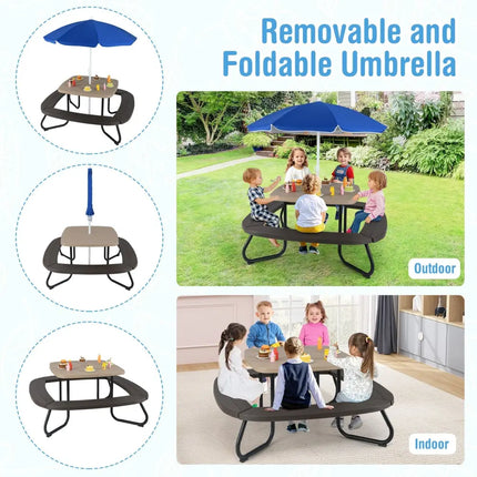 Toddler Outdoor Activity Table with Adjustable and Collapsible Umbrella-Brown - Brown - Kids Chairs & Seating