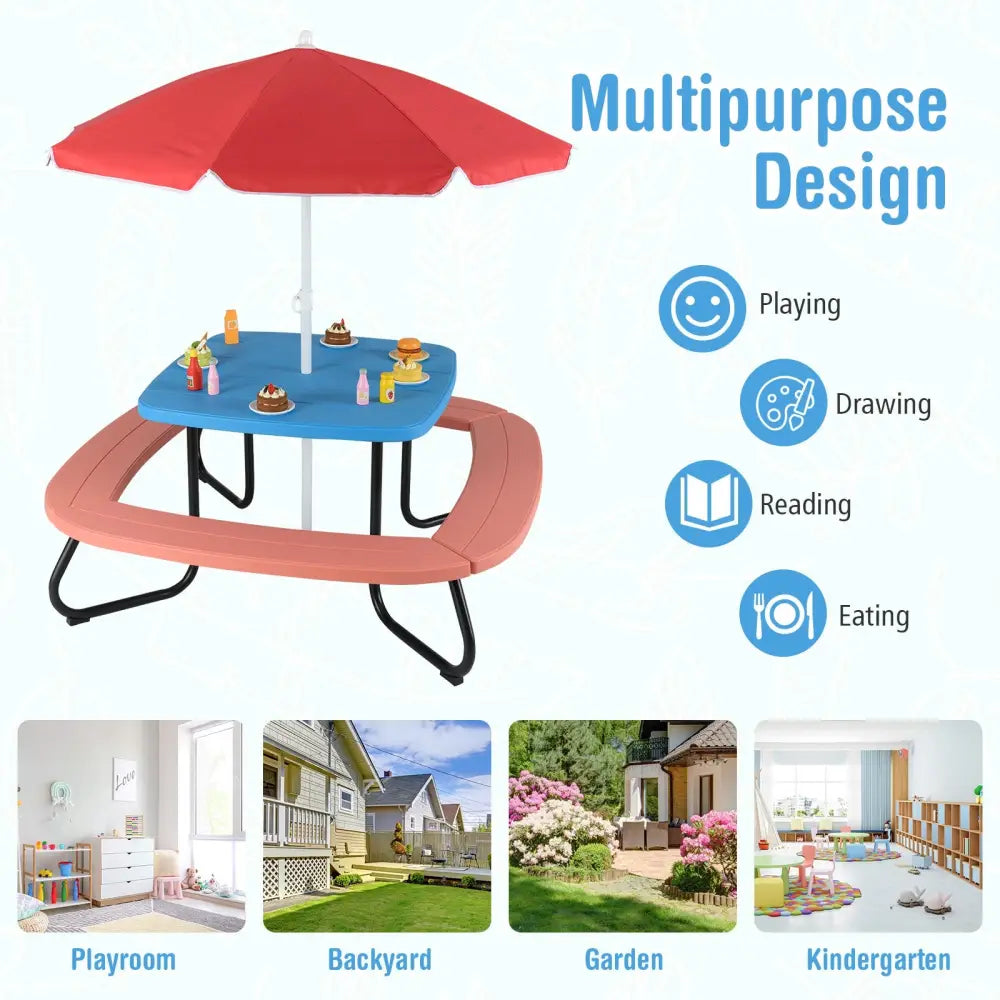 Toddler Outdoor Activity Table with Adjustable and Collapsible Umbrella-Blue - Blue - Kids Chairs & Seating