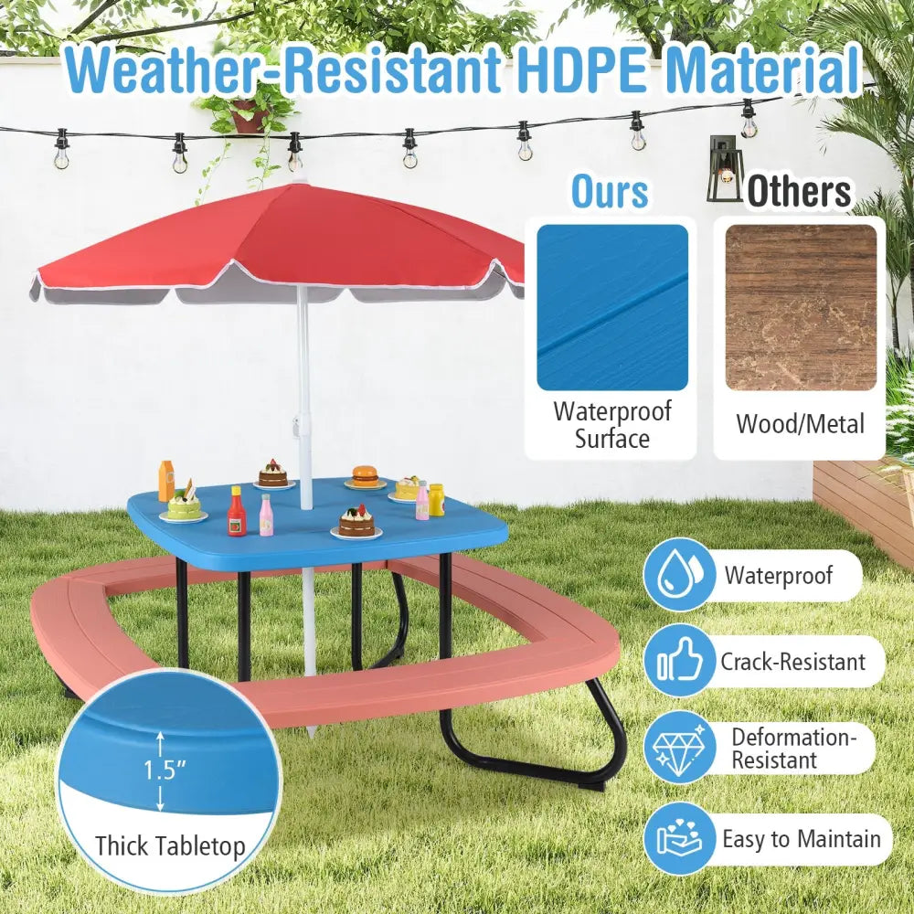 Toddler Outdoor Activity Table with Adjustable and Collapsible Umbrella-Blue - Blue - Kids Chairs & Seating