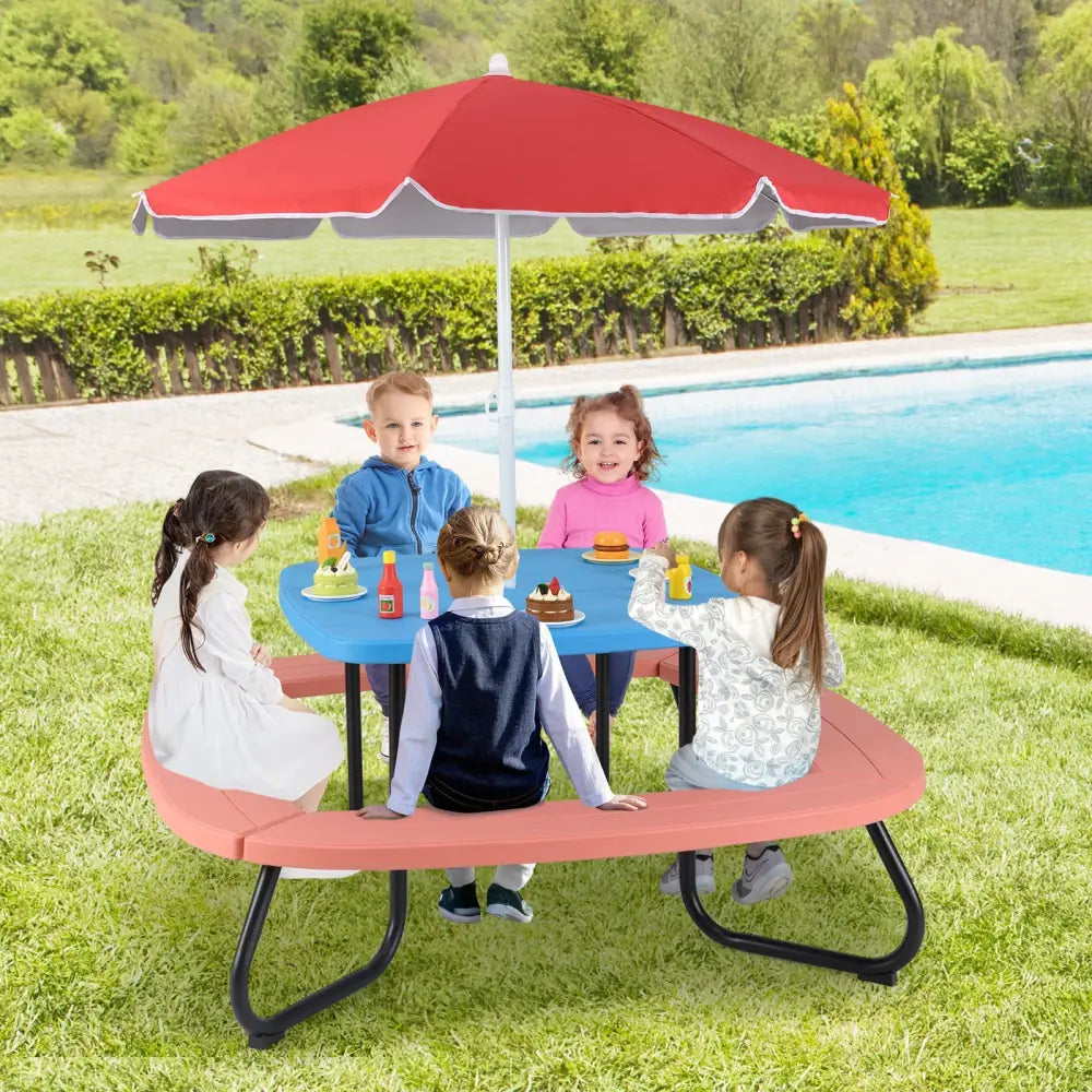 Toddler Outdoor Activity Table with Adjustable and Collapsible Umbrella-Blue - Blue - Kids Chairs & Seating