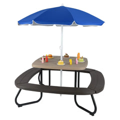 Toddler Outdoor Activity Table with Adjustable and Collapsible Umbrella - Brown - Oasis Home Essentials