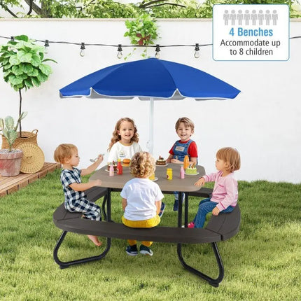 Toddler Outdoor Activity Table with Adjustable and Collapsible Umbrella - Brown - Oasis Home Essentials