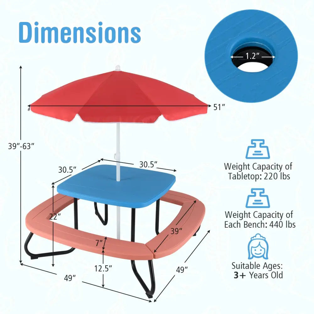 Toddler Outdoor Activity Table with Adjustable and Collapsible Umbrella-Blue - Blue - Kids Chairs & Seating