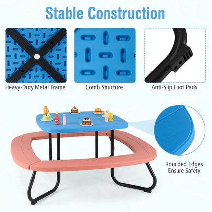 Toddler Outdoor Activity Table with Adjustable and Collapsible Umbrella-Brown - Brown - Kids Chairs & Seating