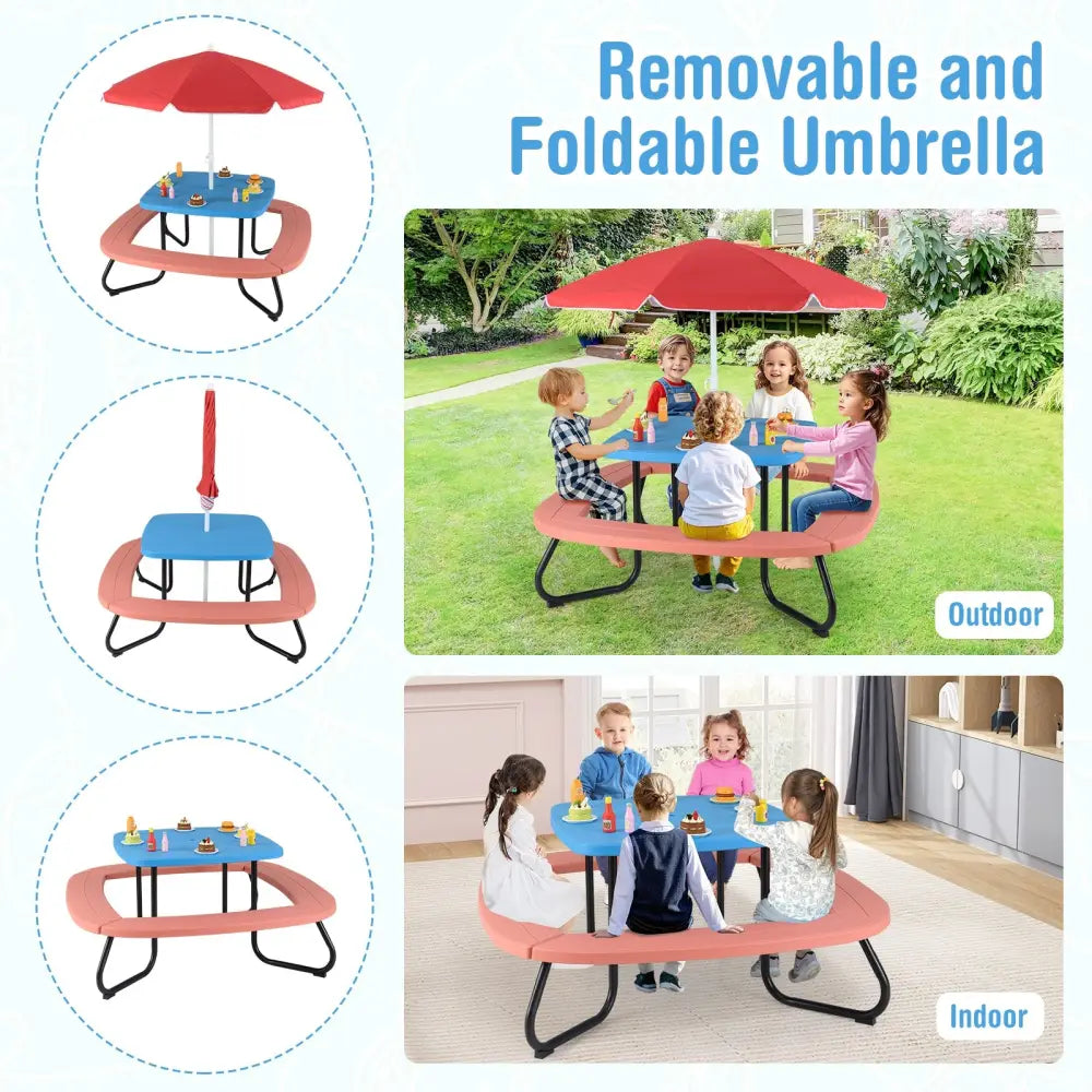Toddler Outdoor Activity Table with Adjustable and Collapsible Umbrella-Blue - Blue - Kids Chairs & Seating