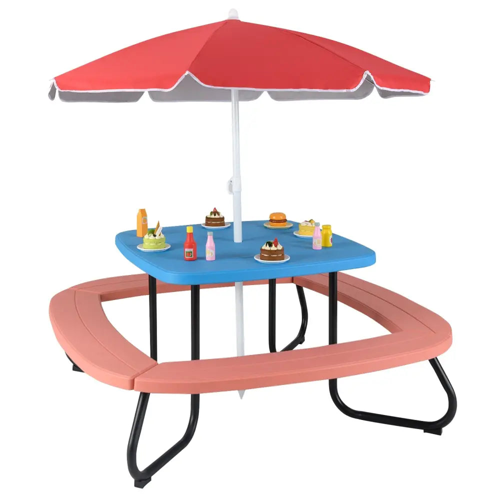 Toddler Outdoor Activity Table with Adjustable and Collapsible Umbrella-Blue - Blue - Kids Chairs & Seating